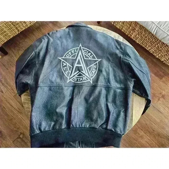Vintage All Star Cafe " Atlantic City" Genuine Leather Bomber Jacket Men's Large - Picture 8 of 16